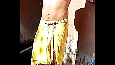Handsome Indian Hunk nude bathing in public